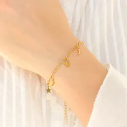 vanntett måne og stjerne armbånd i forgylt stål - OCEANA