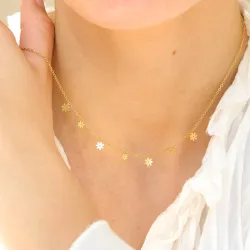 vanntett blomst halskjede med anheng i forgylt stål - OCEANA