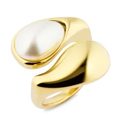 vanntett perle ring i forgylt stål - OCEANA