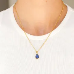 vanntett blå halskjede i forgylt stål - OCEANA