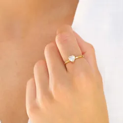 vanntett hjerte ring i forgylt stål - OCEANA