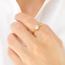 vanntett solitairering i forgylt stål - OCEANA