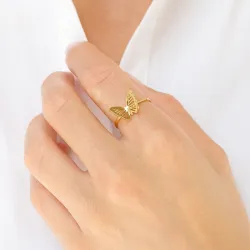 vanntett sommerfugl ring i forgylt stål - OCEANA