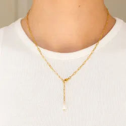 vanntett perle halskjede med anheng i forgylt stål - OCEANA