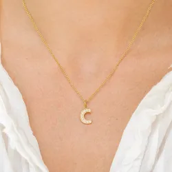 vanntett bokstav c zirkon halskjede med anheng i forgylt stål - OCEANA