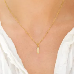 vanntett bokstav i zirkon halskjede med anheng i forgylt stål - OCEANA