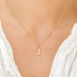 vanntett bokstav j zirkon halskjede med anheng i forgylt stål - OCEANA