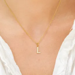 vanntett bokstav l zirkon halskjede med anheng i forgylt stål - OCEANA