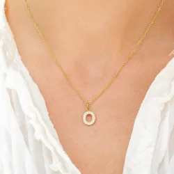 vanntett bokstav o zirkon halskjede med anheng i forgylt stål - OCEANA