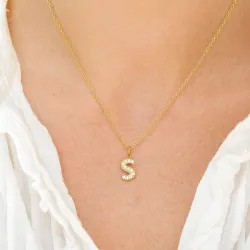 vanntett bokstav s zirkon halskjede med anheng i forgylt stål - OCEANA