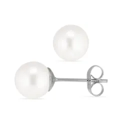 8 mm vanntette hvit perle ørestikker i stål - OCEANA