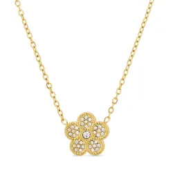 vanntett blomst halskjede i forgylt stål - OCEANA