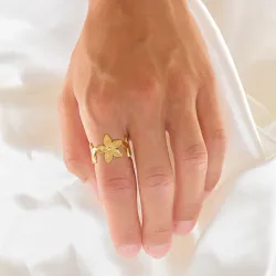 vanntett blomst justerbar ring i forgylt stål - OCEANA