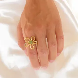 vanntett blomst grønn ring i forgylt stål - OCEANA