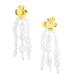 vanntette blomst perle øredobber i forgylt stål - OCEANA