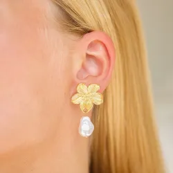 vanntette blomst øredobber i forgylt stål - OCEANA