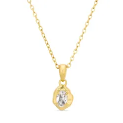 vanntett zirkon halskjede i forgylt stål - OCEANA