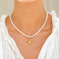 vanntett sjøstjerne halskjede i forgylt stål - OCEANA