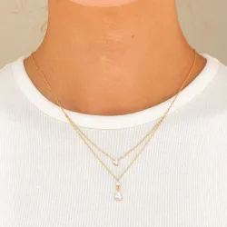 vanntett zirkon halskjede i forgylt stål - OCEANA