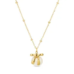 vanntett perle halskjede i forgylt stål - OCEANA