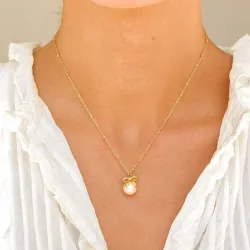 vanntett perle halskjede i forgylt stål - OCEANA