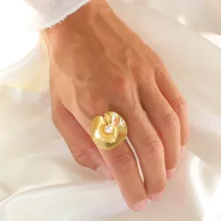 vanntett perle justerbar ring i forgylt stål - OCEANA