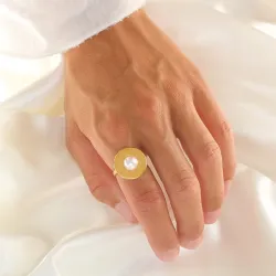 vanntett perle justerbar ring i forgylt stål - OCEANA