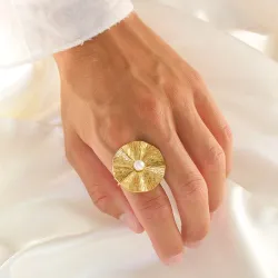 vanntett perle justerbar ring i forgylt stål - OCEANA