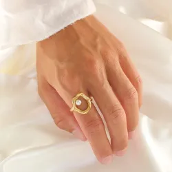 vanntett perle ring i forgylt stål - OCEANA