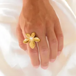 vanntett blomst justerbar ring i forgylt stål - OCEANA