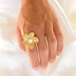 vanntett blomst ring i forgylt stål - OCEANA