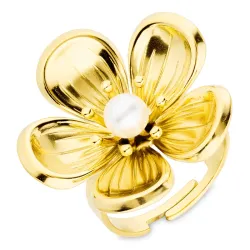 vanntett blomst justerbar ring i forgylt stål - OCEANA