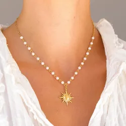 vanntett sol perle halskjede i forgylt stål - OCEANA