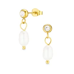 vanntette perle øredobber i forgylt stål - OCEANA