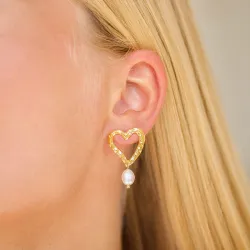 vanntette hjerte perle øredobber i forgylt stål - OCEANA