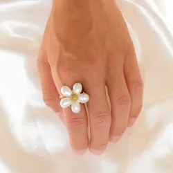 vanntett perle ring i forgylt stål - OCEANA