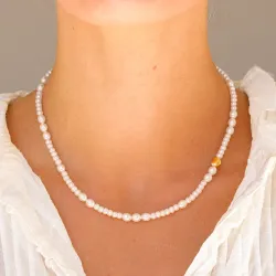 vanntett hjerte perle halskjede med anheng i forgylt stål - OCEANA