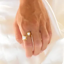 vanntett perle ring i forgylt stål - OCEANA