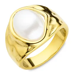 vanntett perle ring i forgylt stål - OCEANA