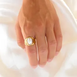 vanntett perle ring i forgylt stål - OCEANA