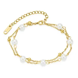 vanntett perle armbånd i forgylt stål - OCEANA