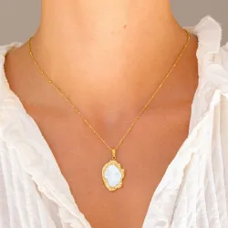 vanntett perle halskjede i forgylt stål - OCEANA