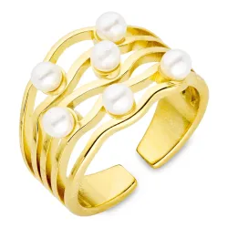 vanntett perle ring i forgylt stål - OCEANA