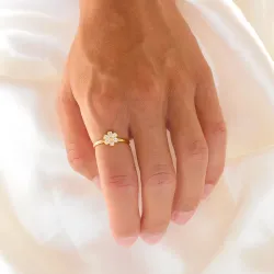 vanntett blomst zirkon justerbar ring i forgylt stål - OCEANA