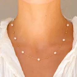 vanntett perle halskjede i forgylt stål - OCEANA