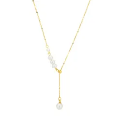 vanntett perle halskjede i forgylt stål - OCEANA