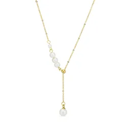vanntett perle Y-halskjede i forgylt stål - OCEANA
