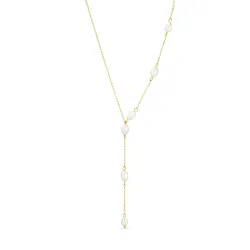 vanntett perle Y-halskjede i forgylt stål - OCEANA