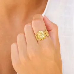 vanntett blomst ring i forgylt stål - OCEANA