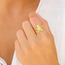 vanntett blomst ring i forgylt stål - OCEANA